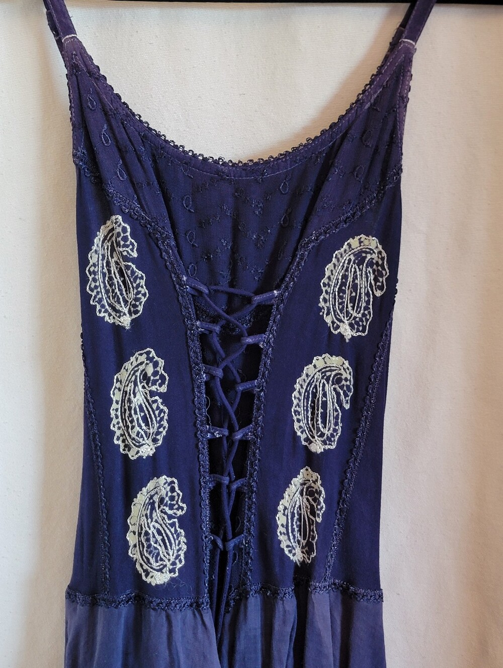 Navy Blue Lace-Up Paisley Dress